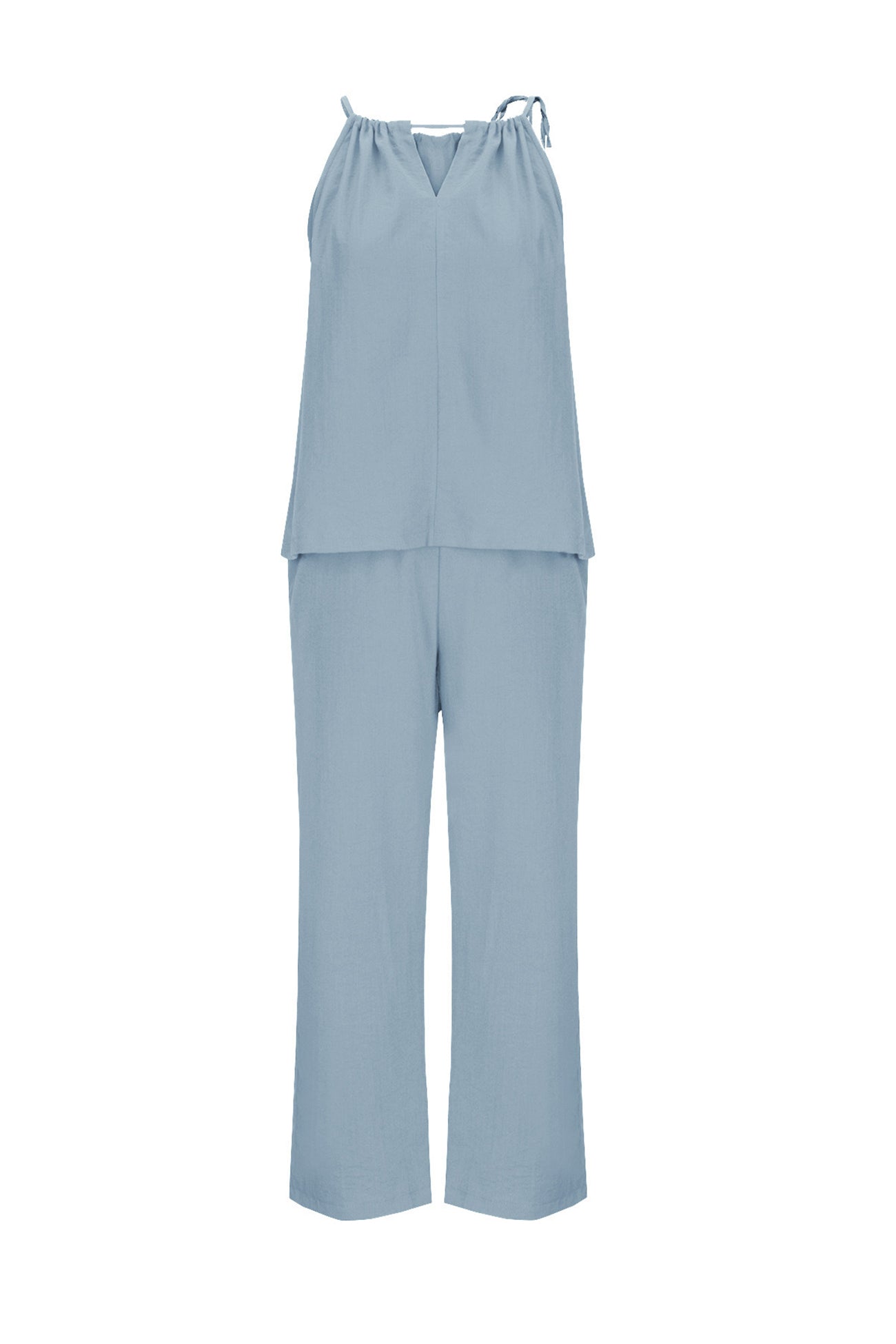 Maxct Cotton Linen Tie-up Tank Pants Suits