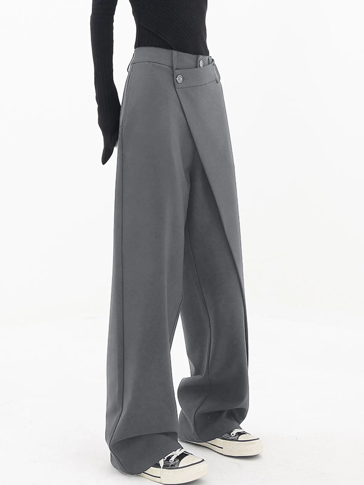 Maxct Asymmetrical Layer Button Wide Leg Dress Pants