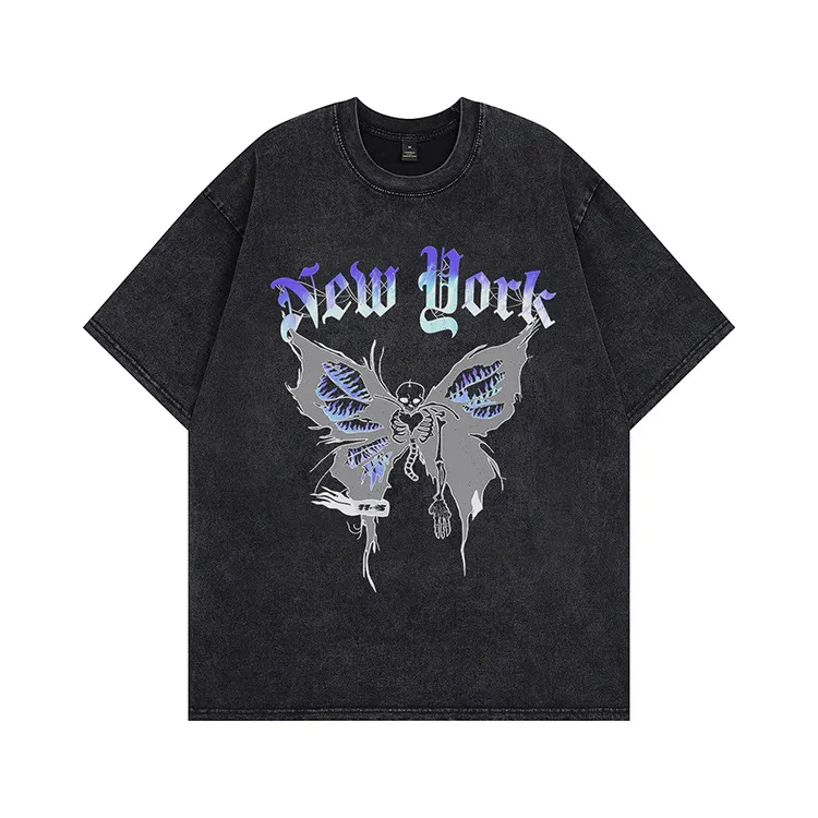 Maxct street fashion men streetwear Summer American Retro Washed Vintage Cotton Short-Sleeved Men's and Women's Retro Loose High Street Couple's T-shirt