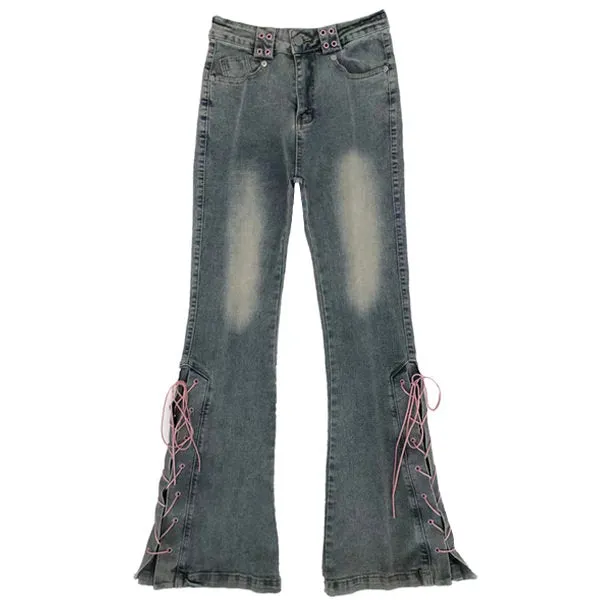 Lace Up Flared Jeans Maxct