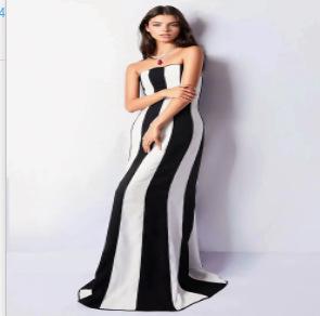 Maxct Strapless Bandage Dress Women's Hepburn Chest Wrap Skirt Black And White Striped High-end Banquet Dress Daily Wear