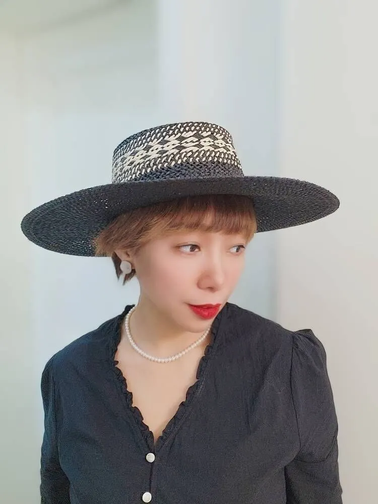Straw Hat Japanese Style Black Brown Panama Women's Beach Big Brim