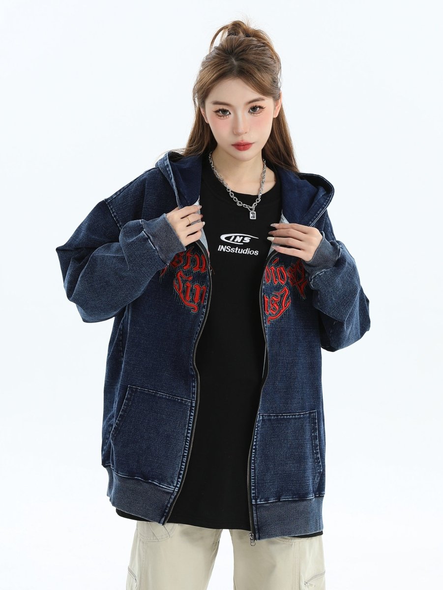 Maxct [Insstudios] Gothic Letter Logo Denim Jacket Na1631