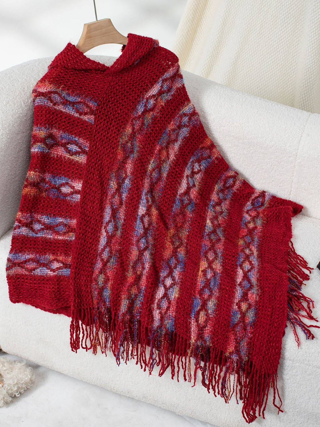 Maxct &Fringe Contrast Hooded Poncho