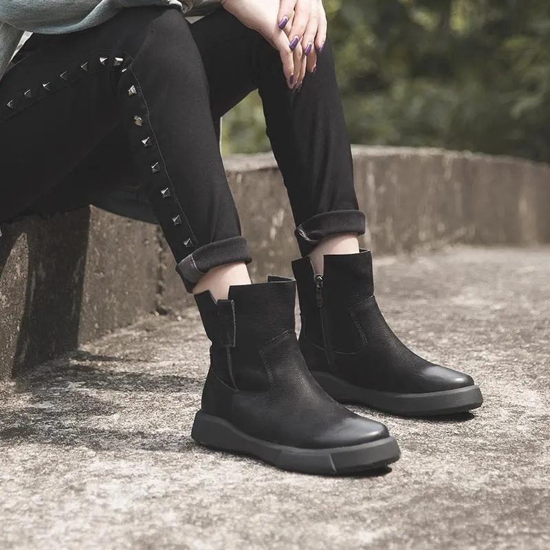 Waxing Short Boots for Winter Side Zipper Chelsea Boots Black/Coffee Maxct