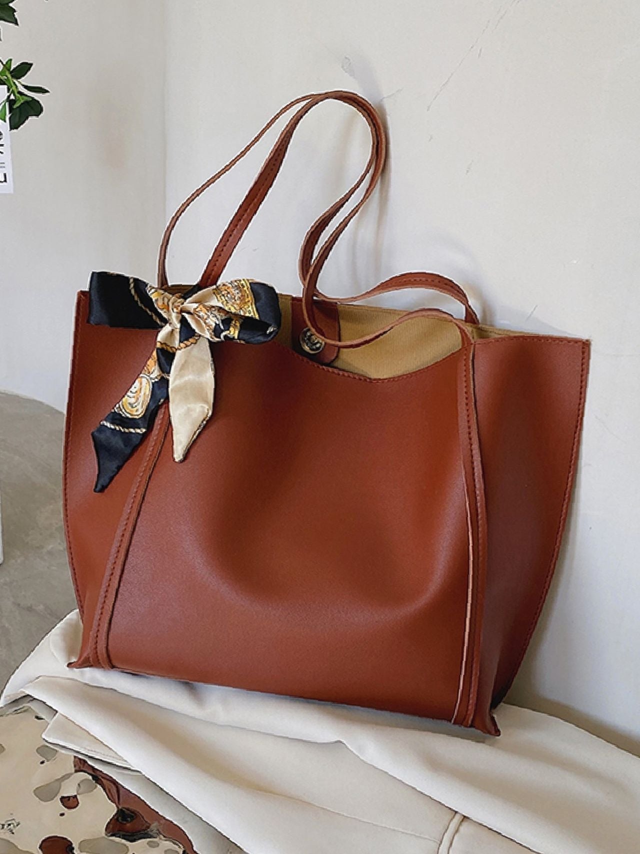 Maxct - Twilly Scarf Decor Shoulder Tote Bag  - Women Tote Bags