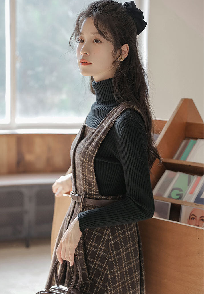Button Up Plaid Pinafore Dress Maxct