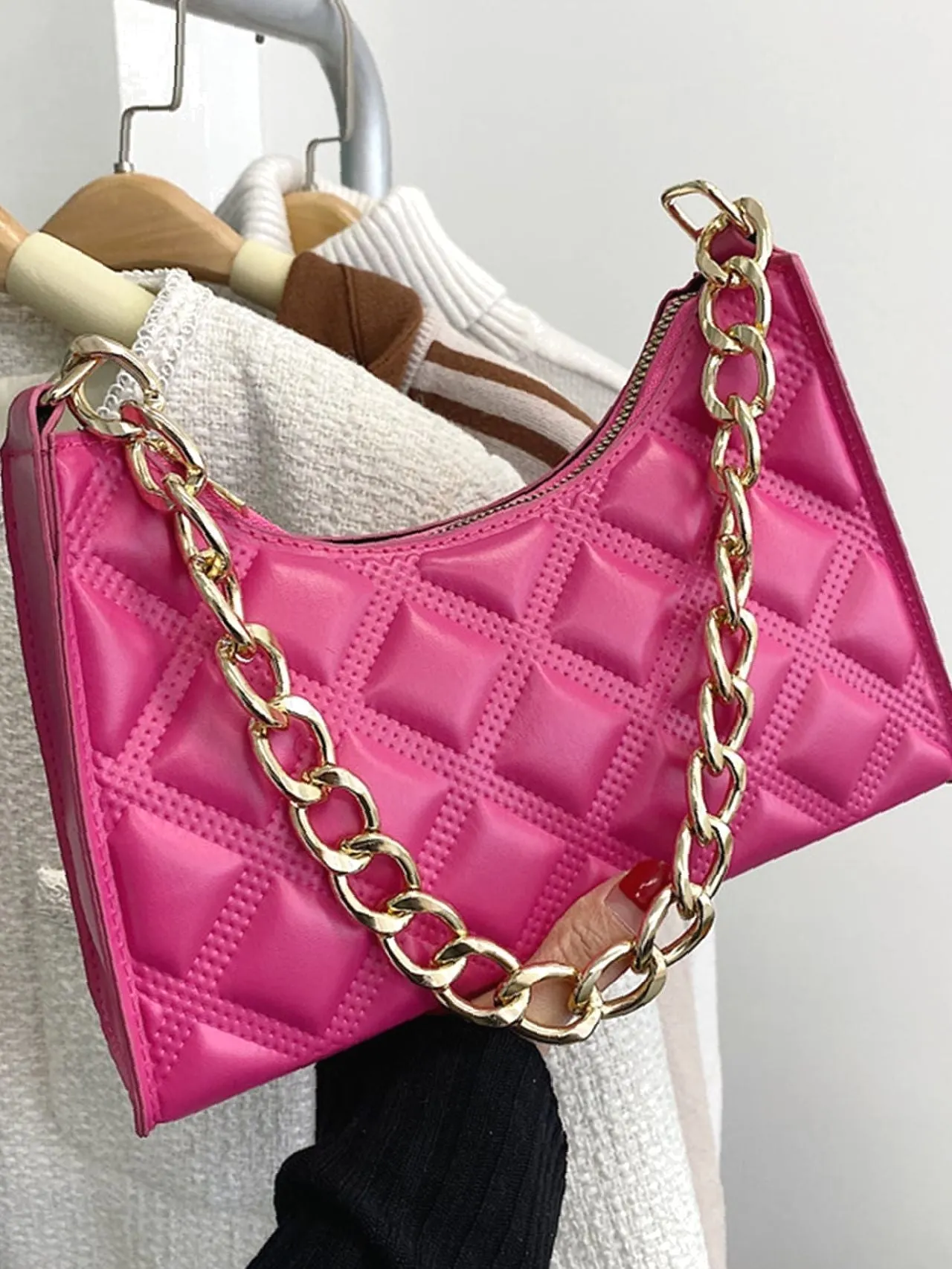 Bag For Love - Quilted Chain Baguette Bag - Women Maxct Bags