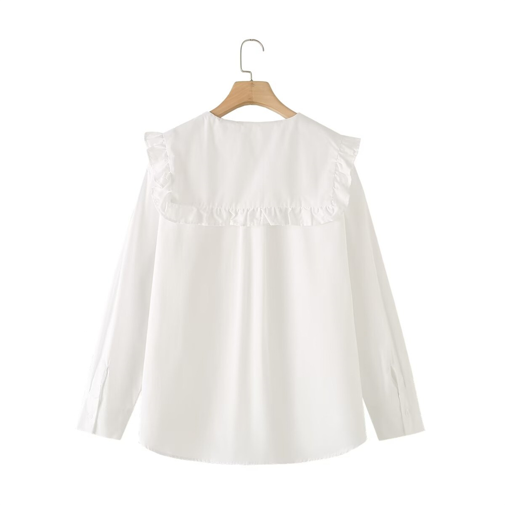 Maxct Autumn New Product Women's Simple and Versatile French Fashion Small Round Collar Long Sleeve Shirt