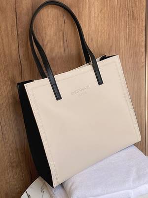 Two Tone Scarf Decor Shoulder Tote Bag - Women Tote Bags