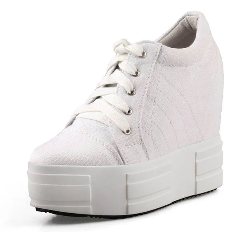 Women's Denim Wedge Shoes - Round Toe, Lace-up Closure Maxct