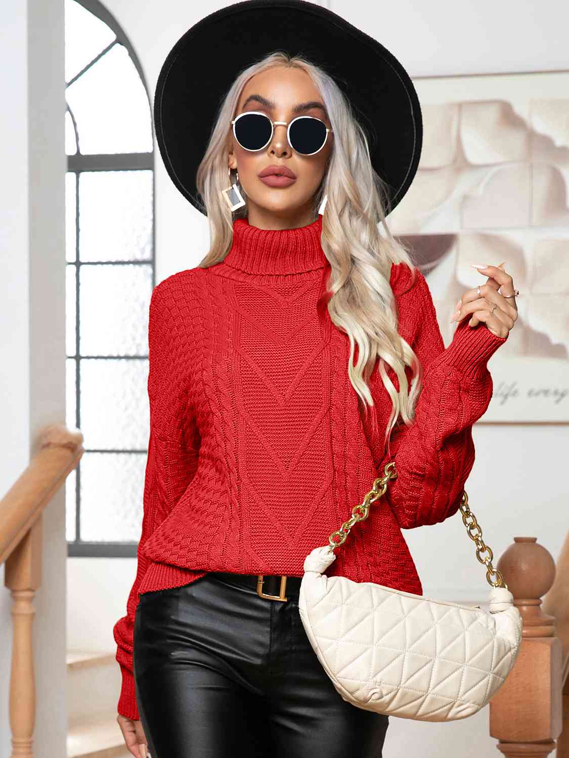 Maxct &Turtleneck Cable-Knit Long Sleeve Sweater