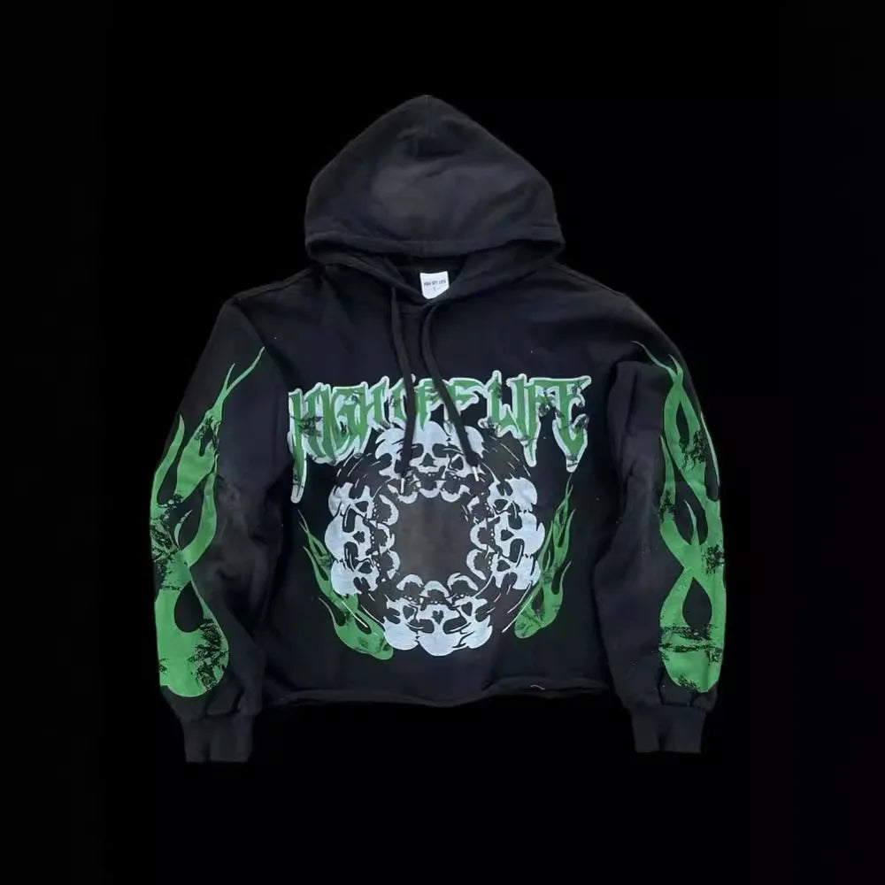 Maxct Y2k Winter Long Sleeved Hoodie Sweatshirt Oversized Winter Clothes Streetwear Y2k Vintage Punk Graffiti Print Top School Ootd