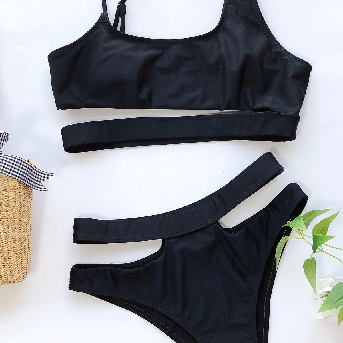 Cut Out Pure Color Bikini Fashion Bikini Fashion Sexy Split Swimsuit Women Swimsuit