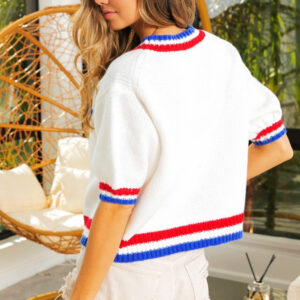 Maxct &BiBi Metallic America Letter Short Sleeve Sweater