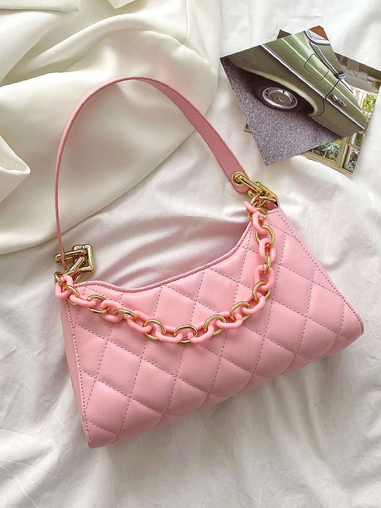 Bag For Love - Minimalist Quilted Chain Baguette Bag  - Women Maxct Bags