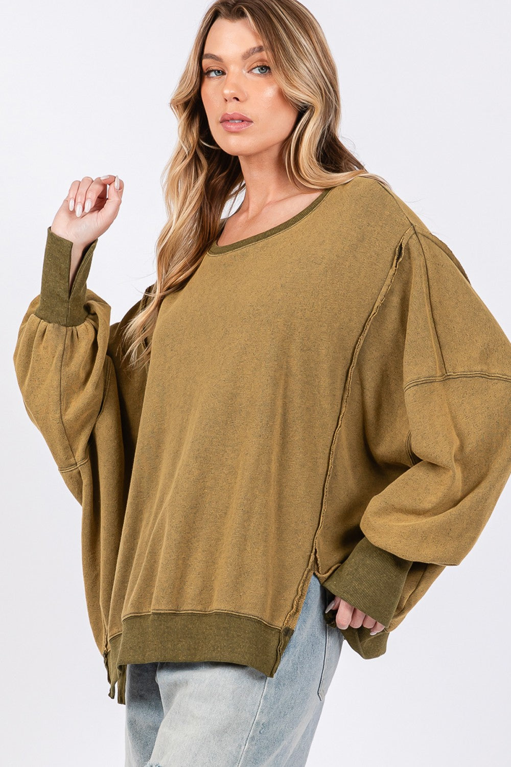 Maxct &SAGE + FIG Mineral Wash Side Slit Oversized Sweatshirt