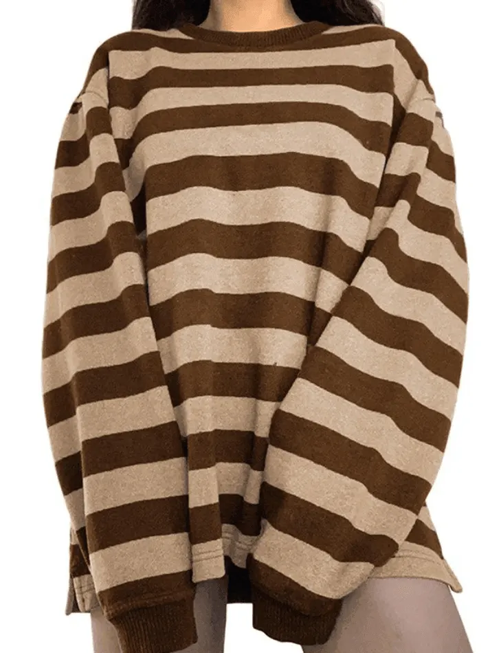 Maxct Vintage Striped Oversized Pullover Sweatshirt
