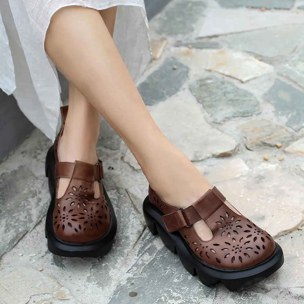 Handmade Light Platform Sandals Mori Girl Style Retro Mary Jane Shoes Grey/Coffee Maxct