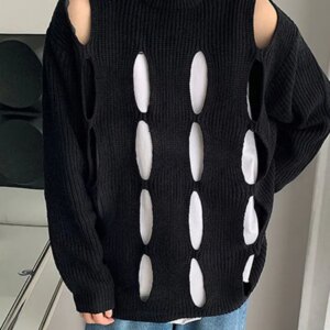 Maxct - Mens Solid Cutout Long Sleeve Sweater