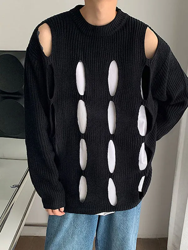 Maxct - Mens Solid Cutout Long Sleeve Sweater