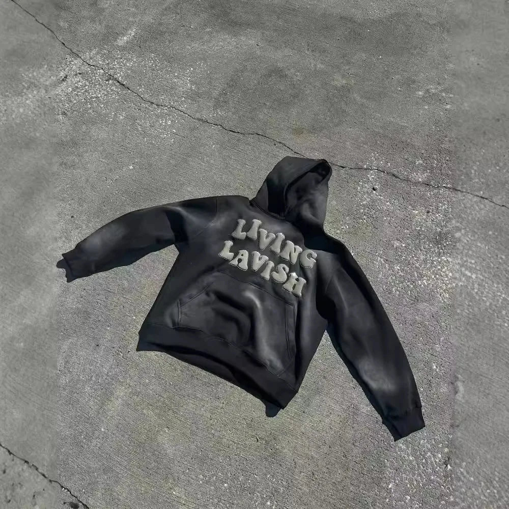 Maxct Y2k Winter Long Sleeved Hoodie Sweatshirt Oversized Winter Clothes Streetwear Y2k Vintage Punk Graffiti Print Top School Ootd