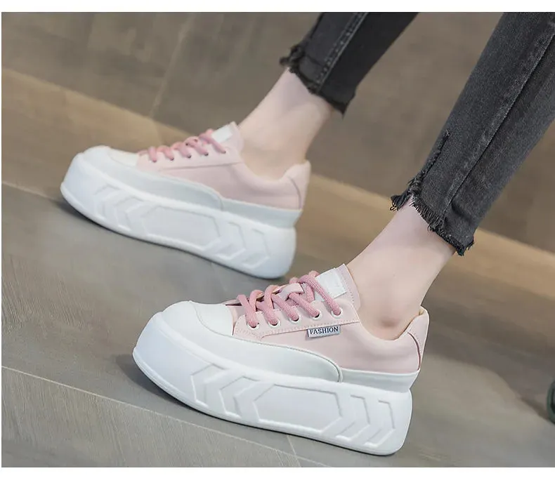 8cm Air Leather Chunky Sneakers with Thick-Soled Platform Maxct