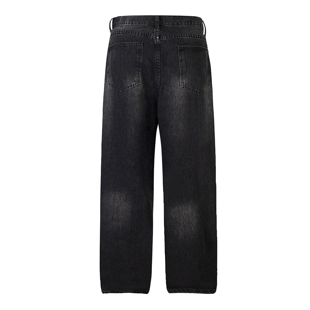 Maxct  Jeans Pants for Men Straight Patchwork Streetwear Baggy Denim Trousers Unisex Cargos
