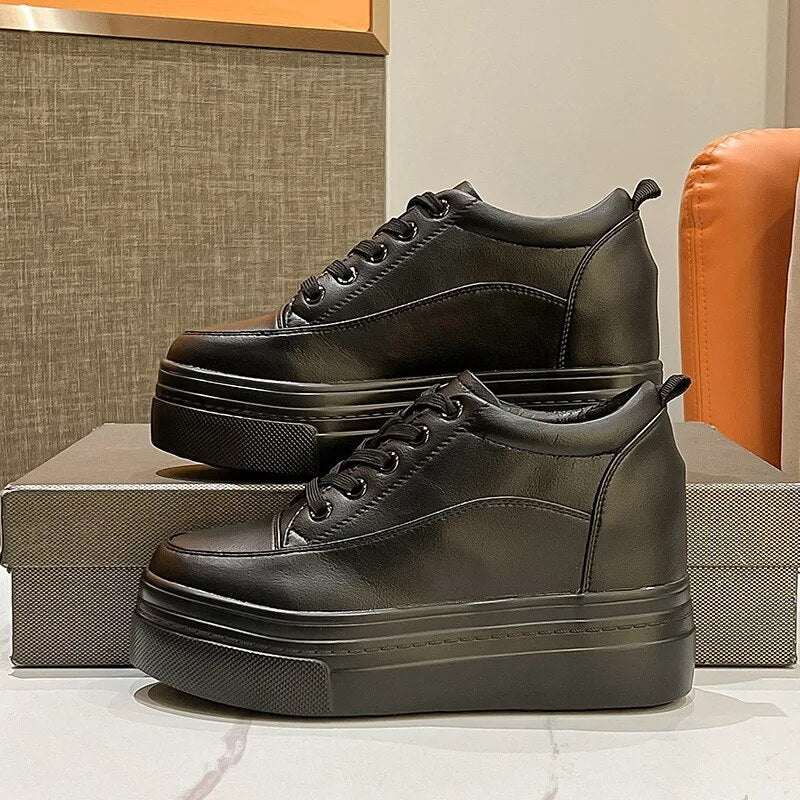 8cm Genuine Leather Women's Platform Sneakers Maxct