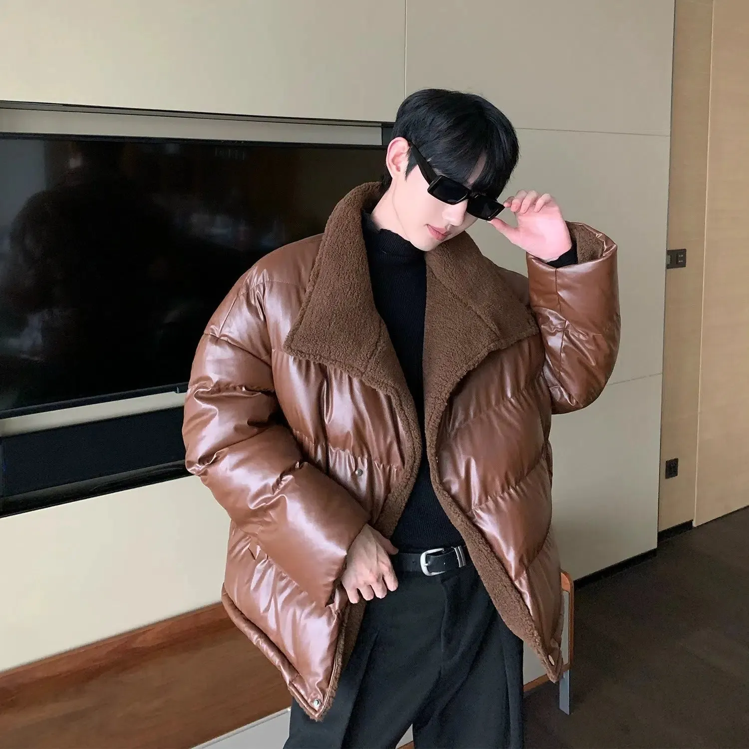 Maxct Lamb Velvet Puffer Leather Jacket