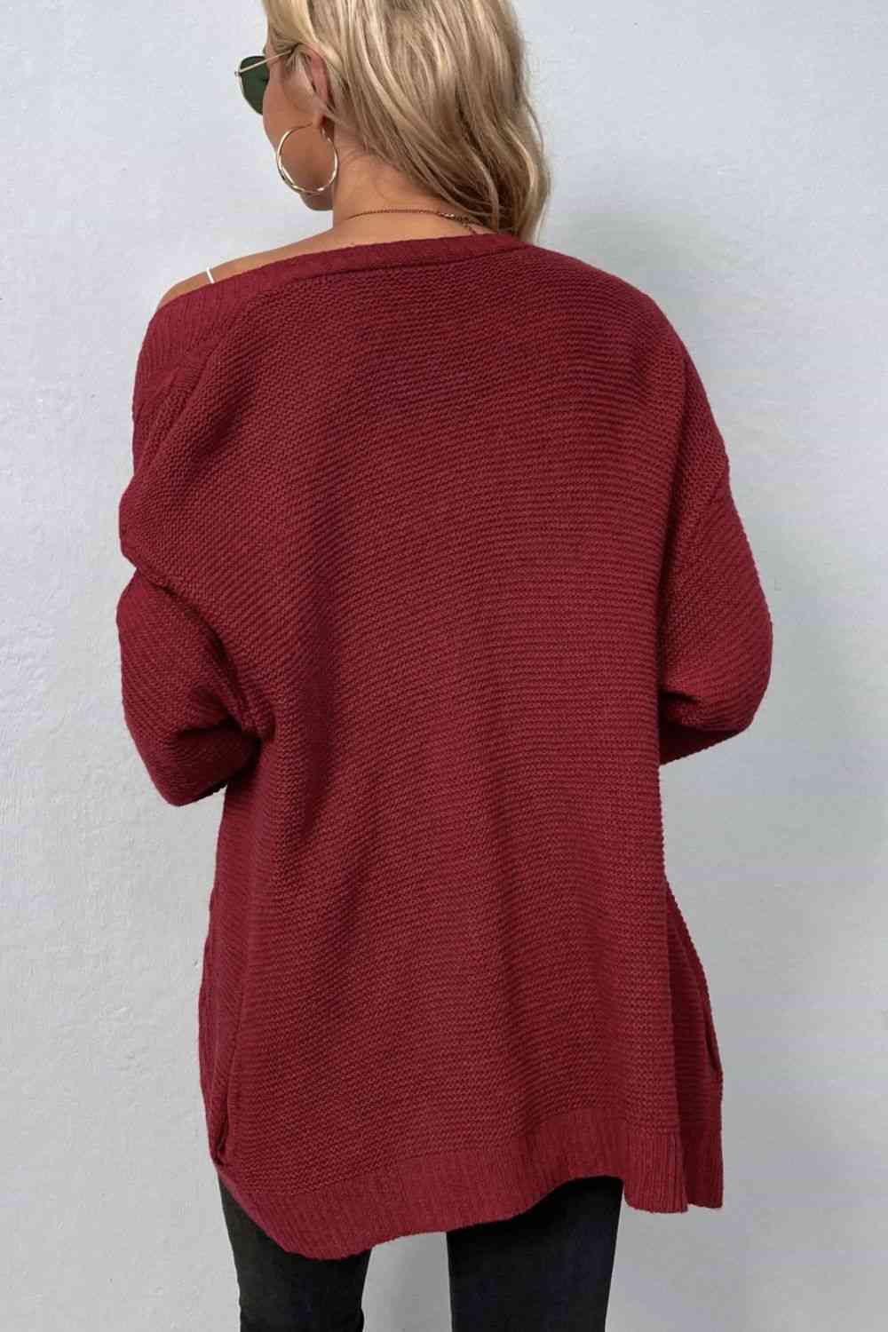 Maxct &Cable-Knit Open Front Cardigan with Pockets