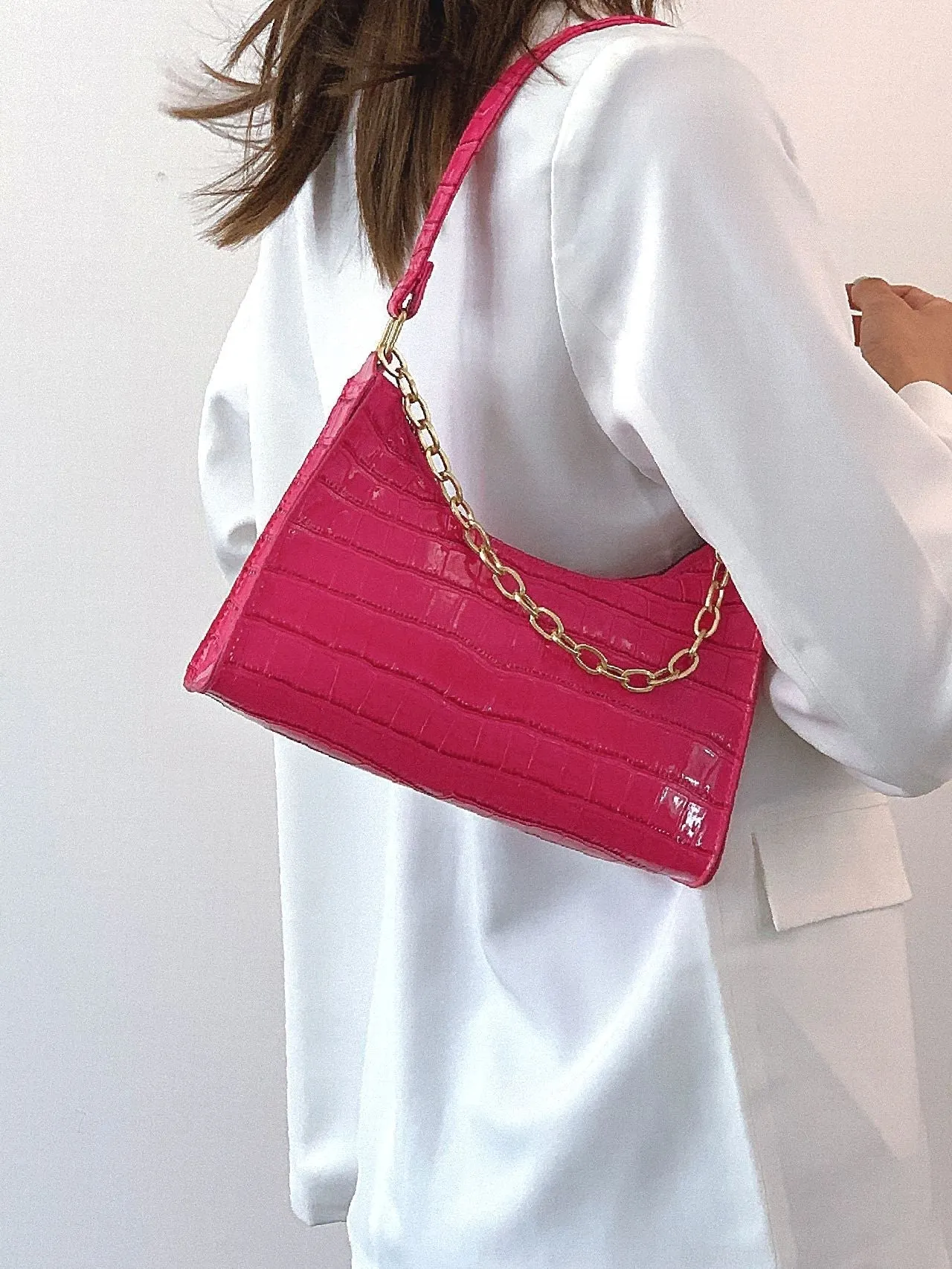 Bag For Love - Chain Decor Croc Embossed Maxct Bag  - Women Maxct Bags