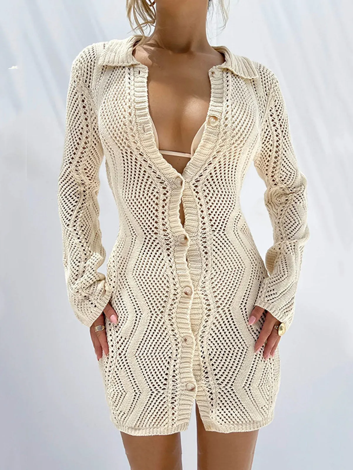 Maxct-Fall Casual Outfits Jacquard Cardigan Short Sweater Dress