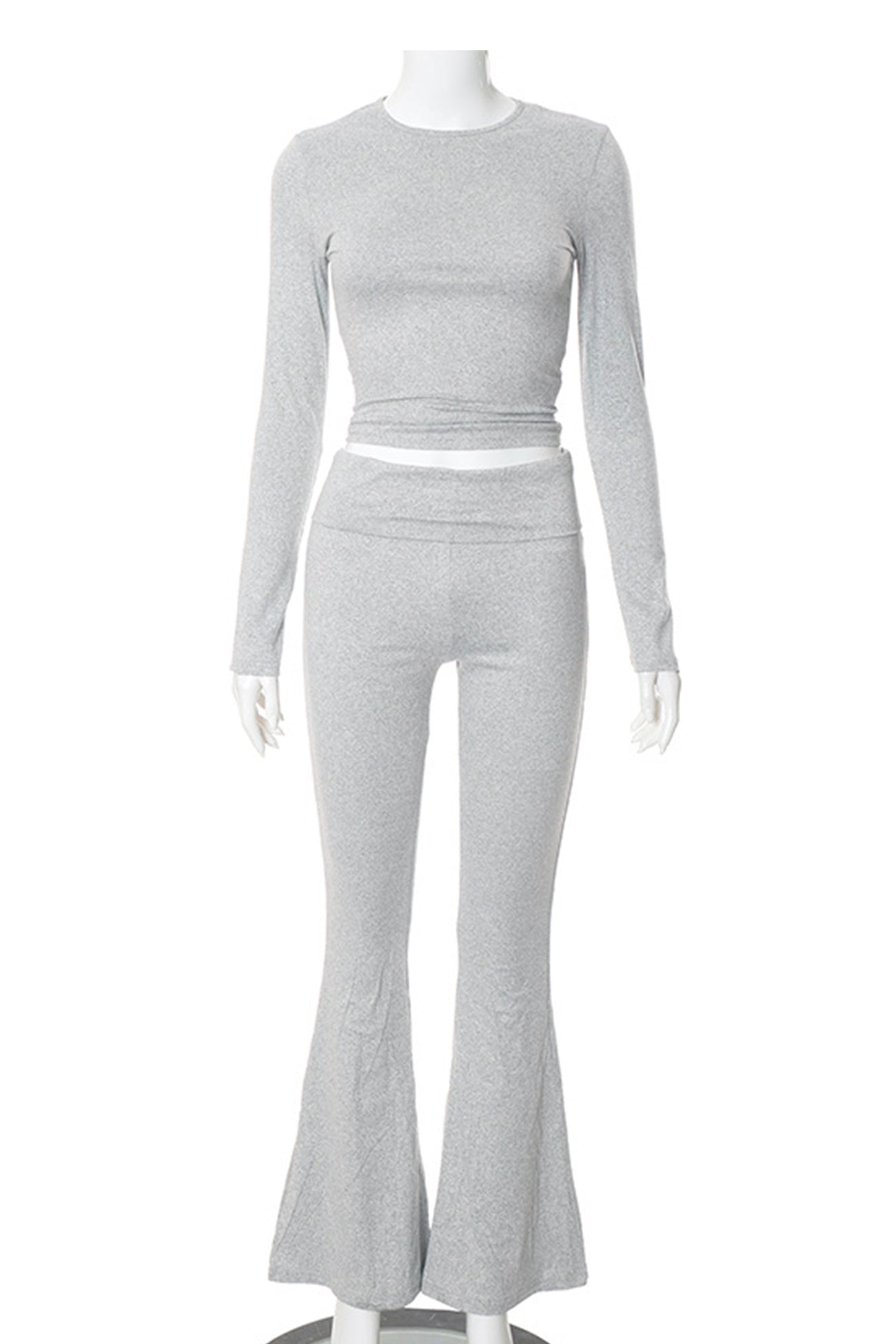 Maxct Solid Crop Top Flares Long Pants Set