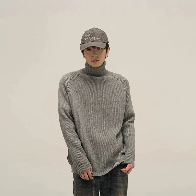 Maxct Solid Color Pleated Turtleneck Sweater
