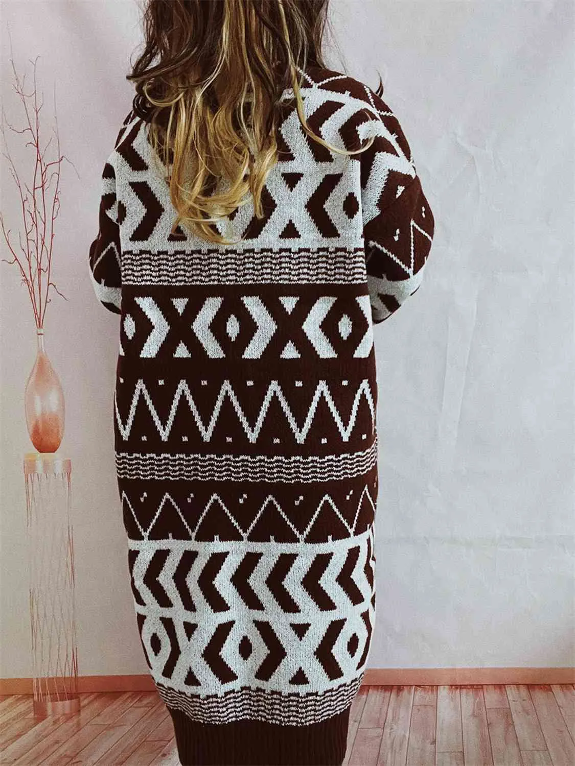 Maxct &Geometric Button Front Longline Cardigan