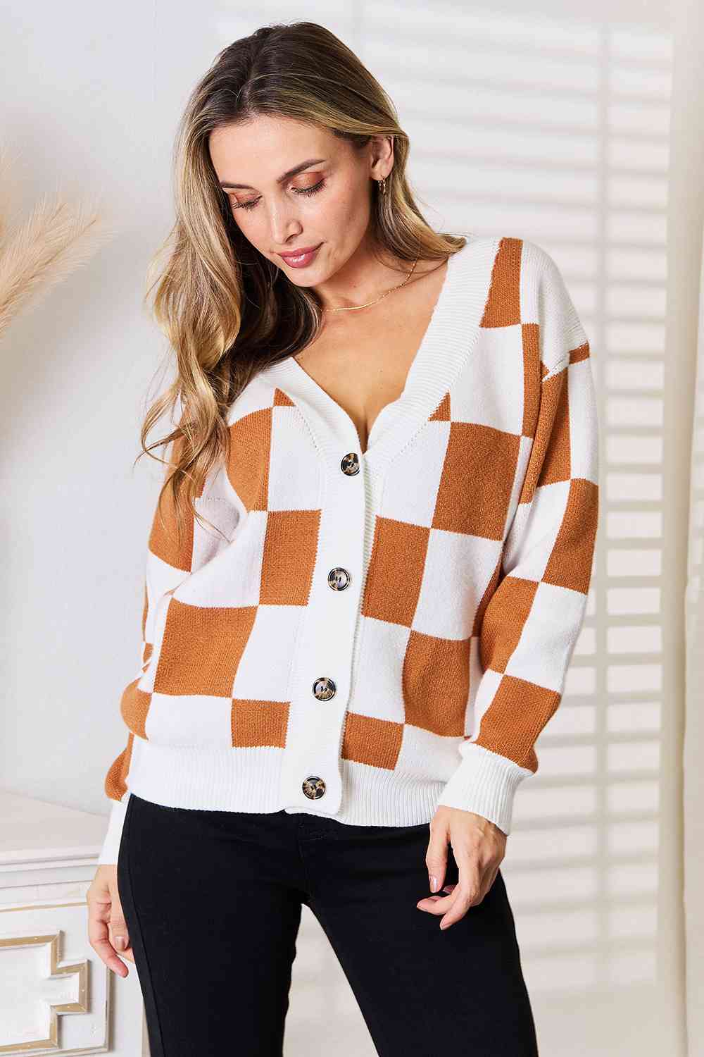 Maxct &Double Take Button-Up V-Neck Dropped Shoulder Cardigan