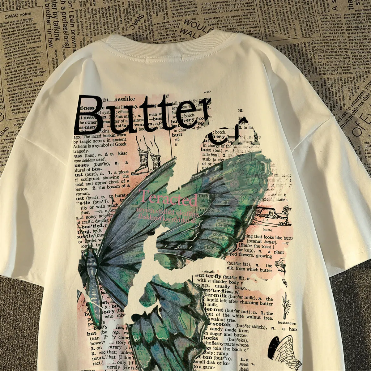 Maxct Vintage Patchwork Butterfly Print Oversized T-shirt
