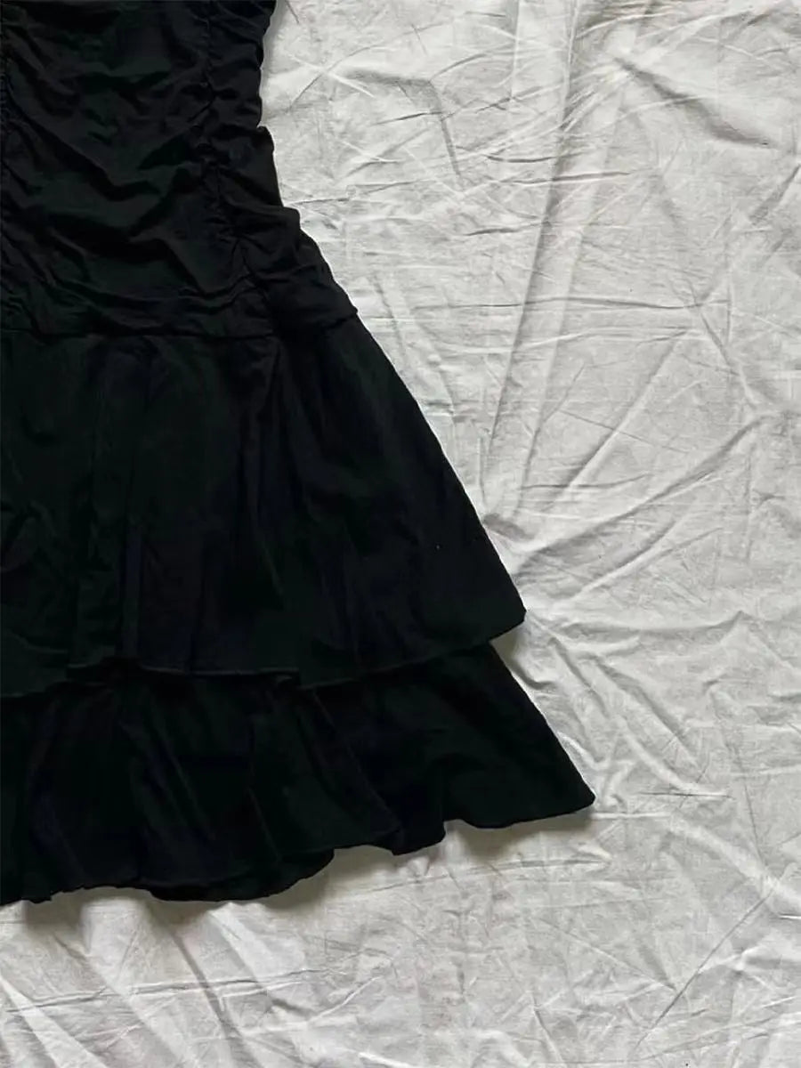 Punk Vintage 90s Korea Dress Sweet Girl High Waist Slim Gothic Harajuku Y2k Short Halter Dress Maxct