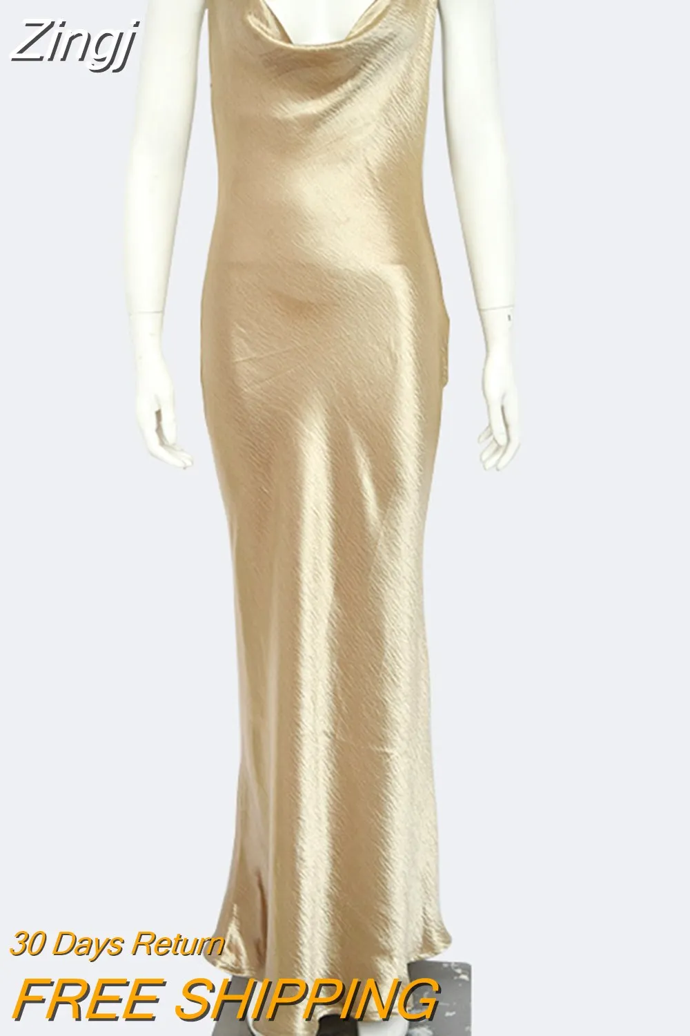 Maxct Elegant Satin Backless Long Dress For Women Gown Summer Spaghetti Strap Sleeveless Night Club Party Long Dress Vestido