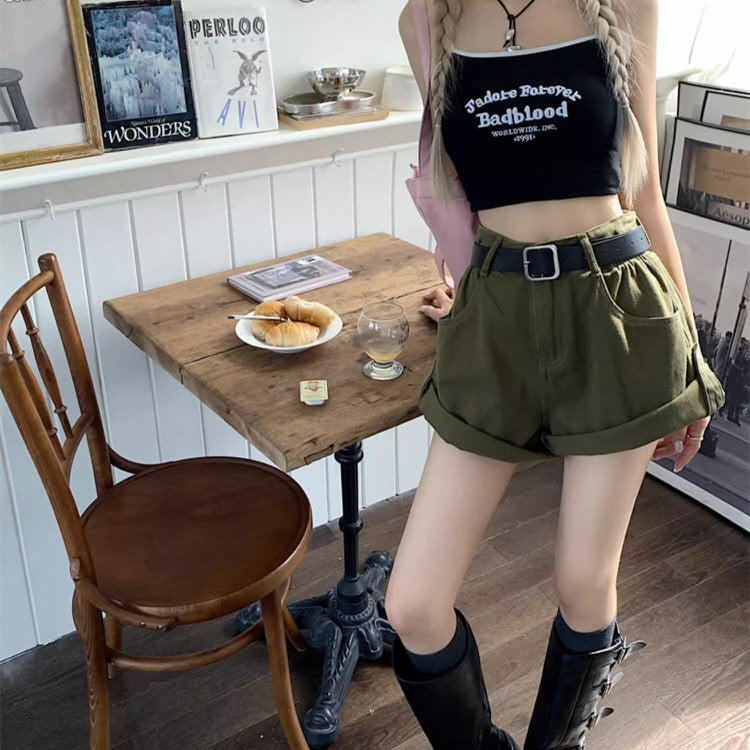 High-Waisted Khaki Shorts Maxct