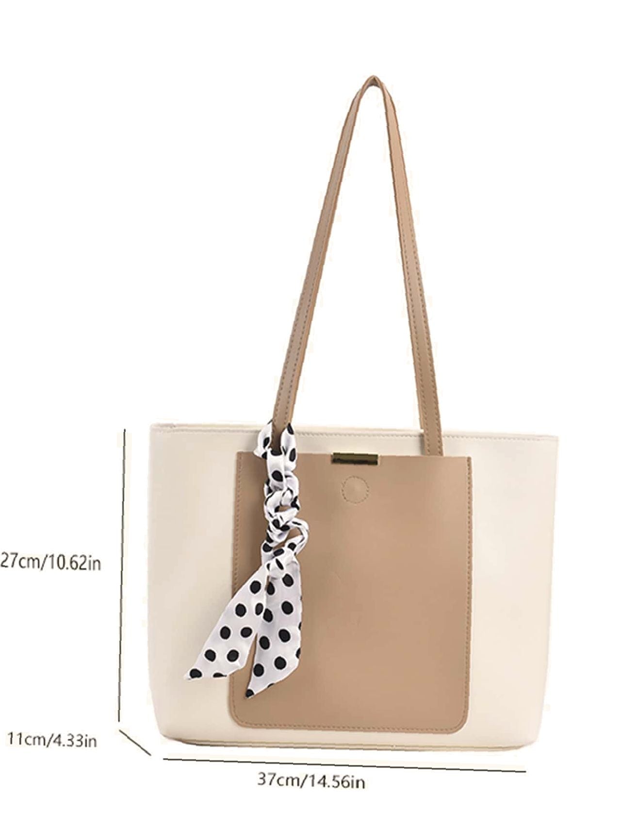 Maxct - Two Tone Scarf Decor Shoulder Tote Bag  - Women Tote Bags