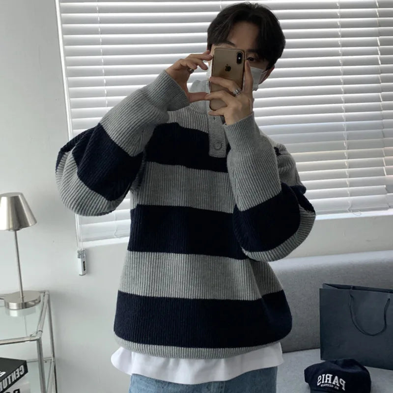 Maxct Stripe Rib Knit Pullover Sweater