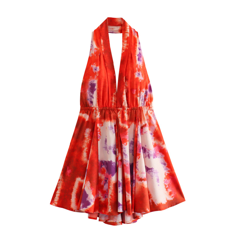 Maxct New Summer Print Dress With A Collar And A Bare Back