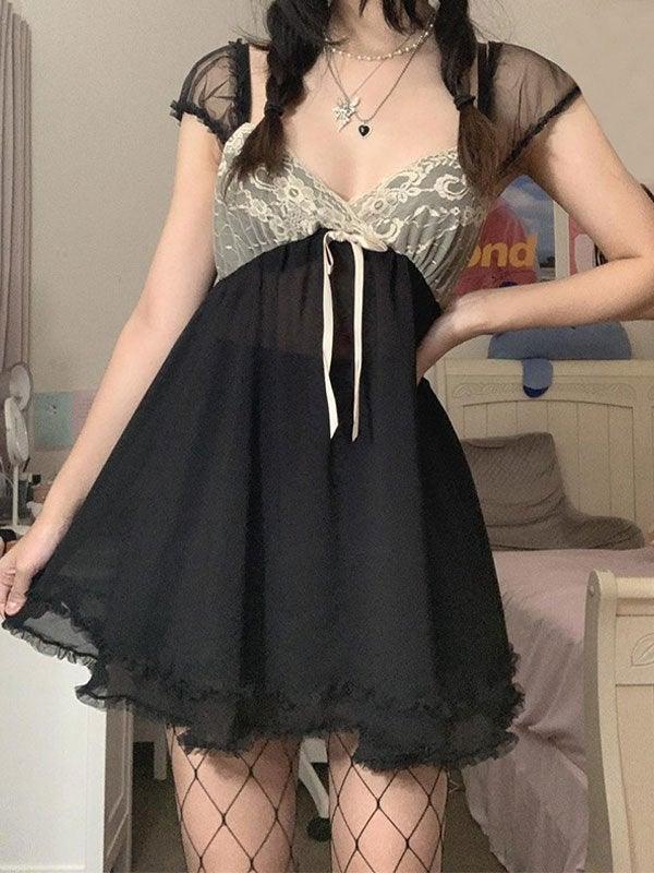 Fairy Y2K Patchwork Mesh Mini Dress Maxct