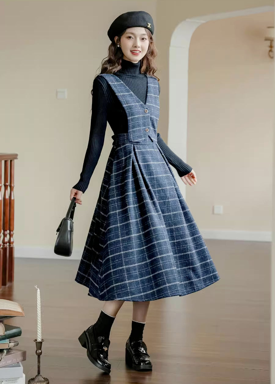 Plaid Vest Pinafore Dress Maxct