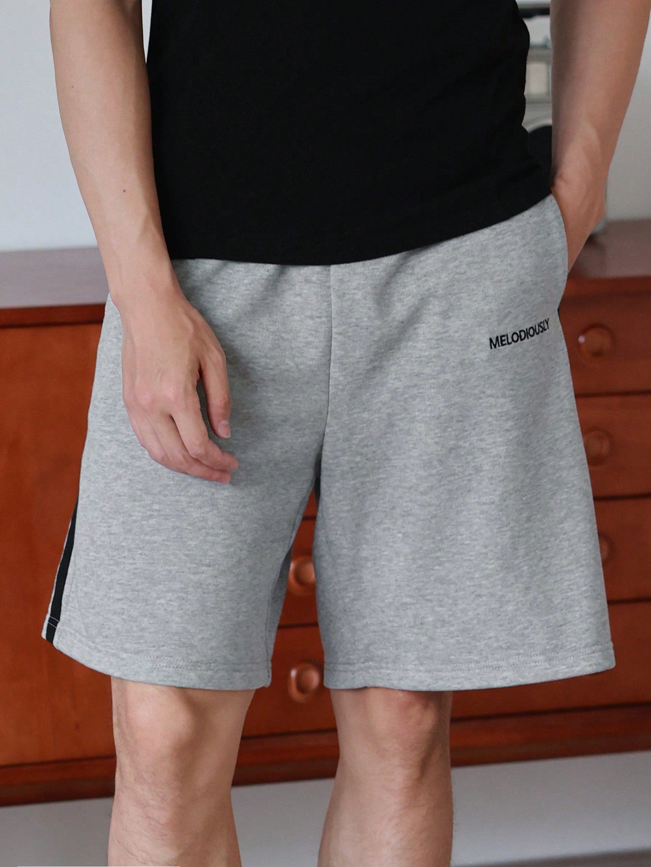 Maxct Men's Summer Casual Color Block Striped Letter Print Drawstring Waist Shorts