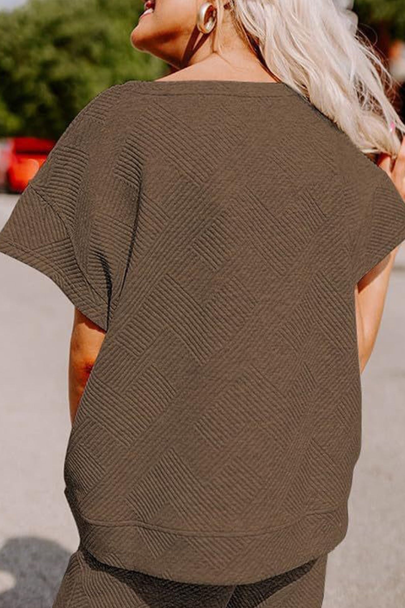 Maxct Solid Textured T-shirt Long Pants Set