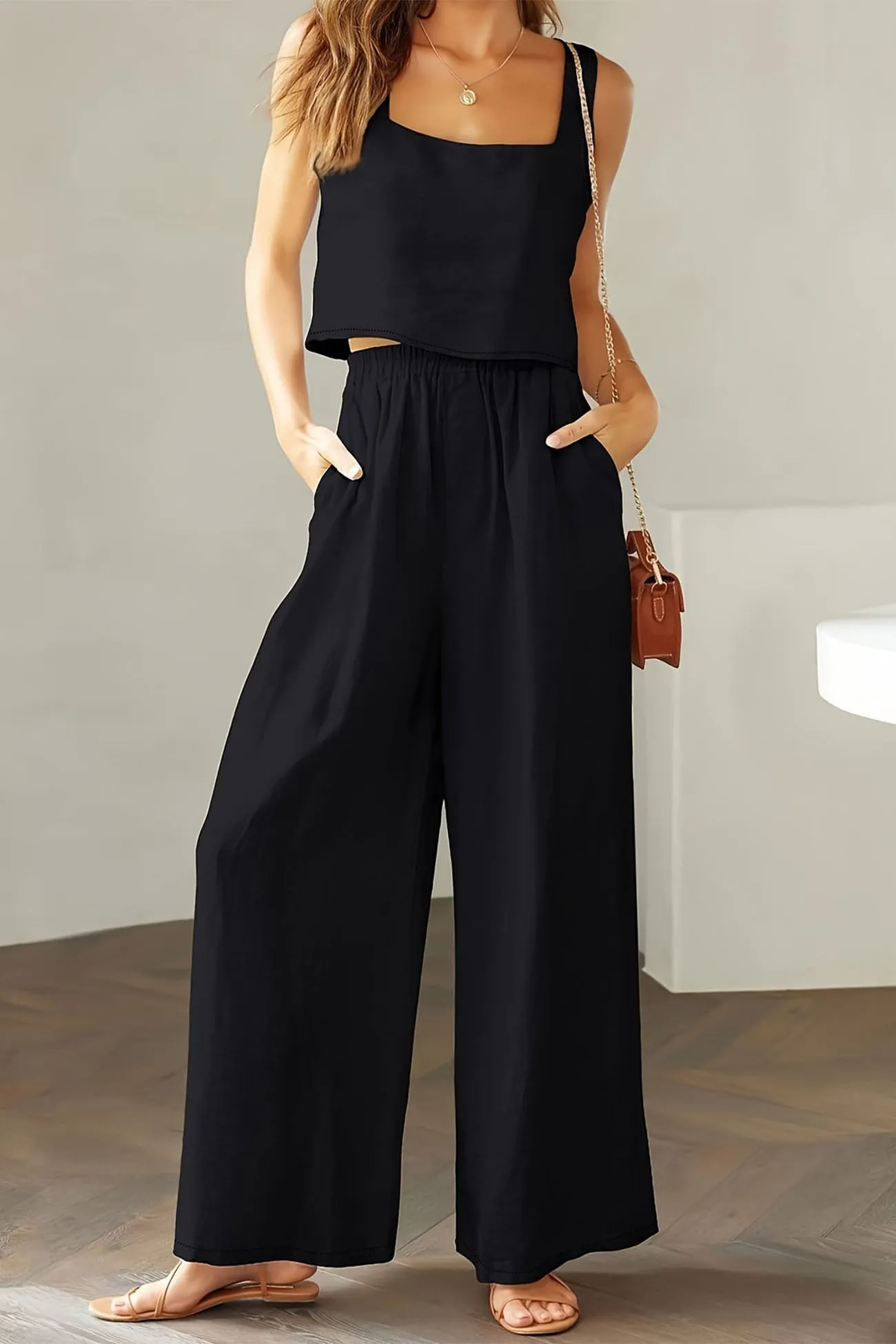Maxct Square Neck Tank Top Long Pants Set