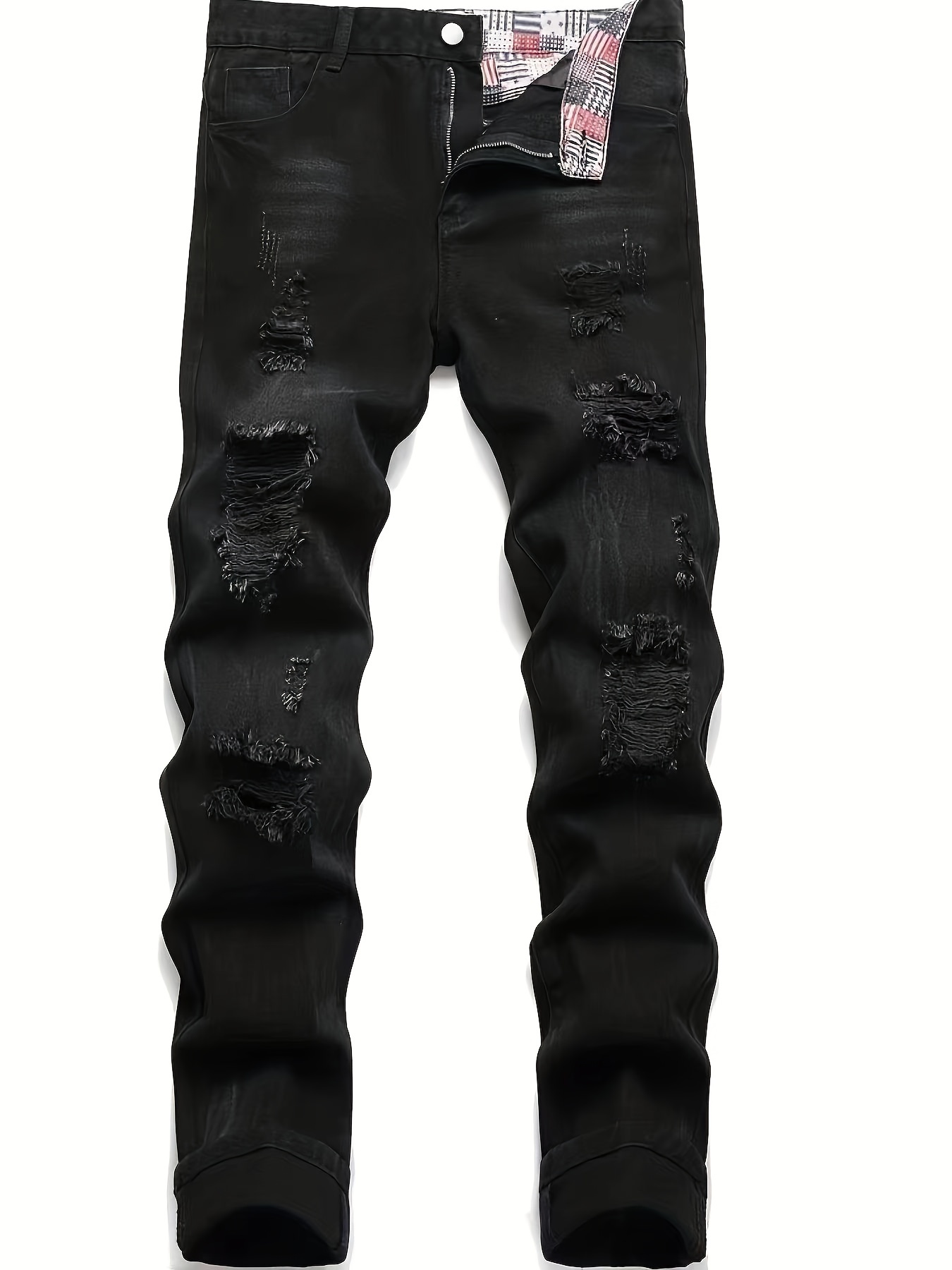 Regular Fit Ripped Jeans, Men's Casual Street Style Distressed Denim Pants For All Seasons